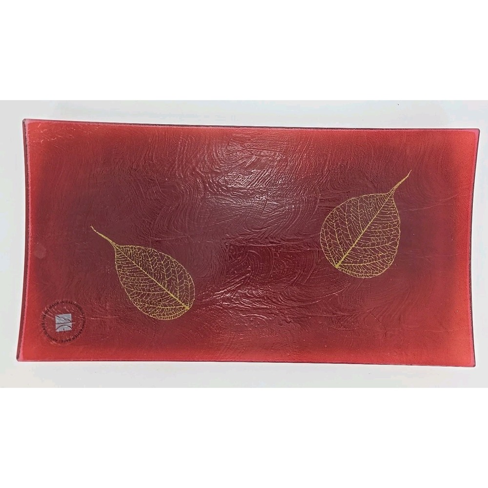 Annieglass Fallen Leaf Eggplant Glass Slab/Platter Large 15" X 8" Signed & Numbe